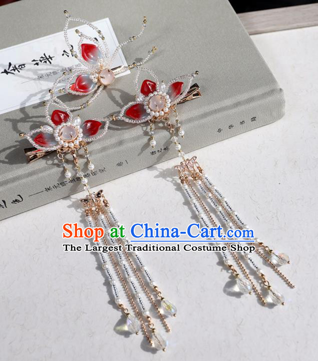 Chinese Ancient Beads Butterfly Hair Clip Jewelry Headwear Hair Accessories Headdress Hairpins Complete Set for Women
