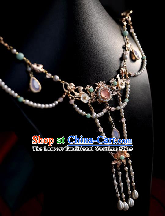 Chinese Ancient Hanfu Beads Tassel Necklace Women Jewelry Ming Dynasty Necklet Accessories
