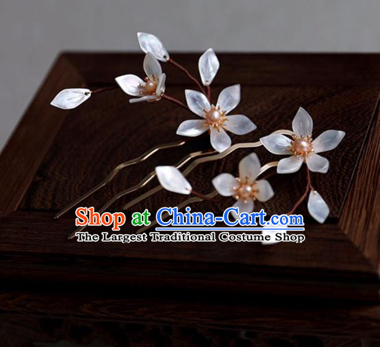 Chinese Ancient Shell Flowers Hair Comb Jewelry Headwear Hair Accessories Ming Dynasty Lily Flowers Hairpin for Women