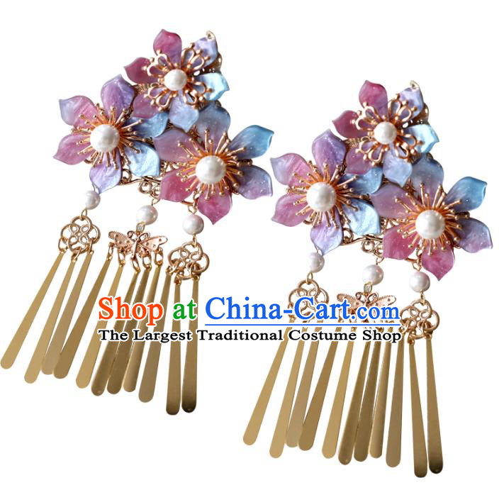 Chinese Ancient Colorful Flowers Hair Claw Jewelry Headwear Hair Accessories Tassel Hair Stick for Women