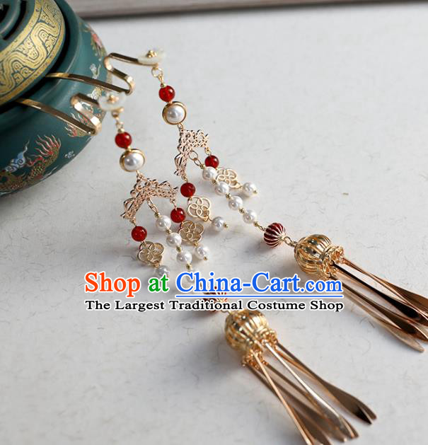 Chinese Ancient Golden Lantern Hairpin Jewelry Headwear Hair Accessories Ming Dynasty Hanfu Tassel Hair Clip for Women