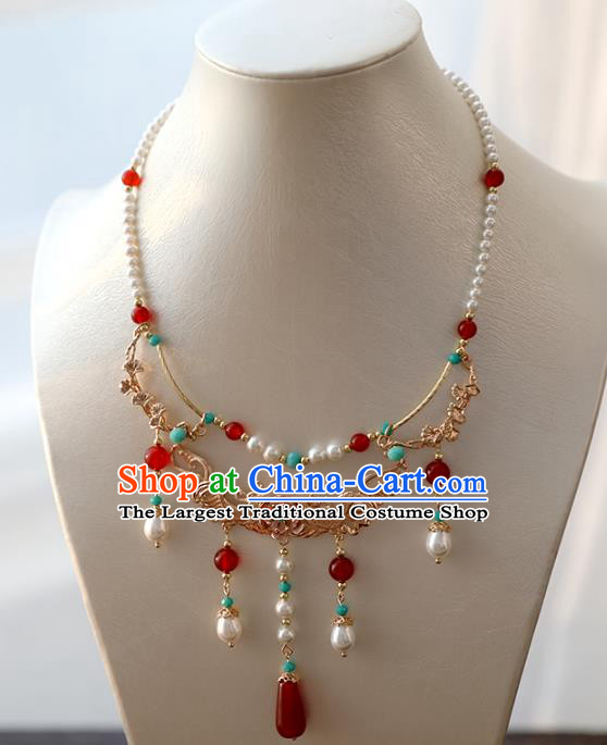 Chinese Ancient Princess Golden Carps Necklace Women Accessories Pearls Tassel Necklet Jewelry