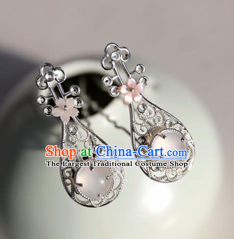 Chinese Ancient Chalcedony Hair Clips Headwear Women Hair Accessories Ming Dynasty Lute Hairpins