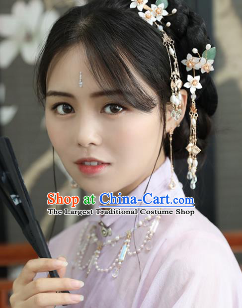 Chinese Ancient Women Shell Flowers Hair Claws Headwear Hairpin Hanfu Pearls Tassel Hair Accessories
