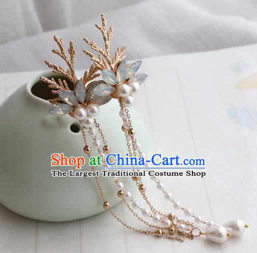 Chinese Ancient Women Blue Crystal Hair Clips Hairpin Headwear Hanfu Hair Accessories