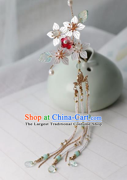 Chinese Ancient Women Shell Flowers Tassel Hair Clips Hairpin Headwear Hanfu Hair Accessories Hair Combs