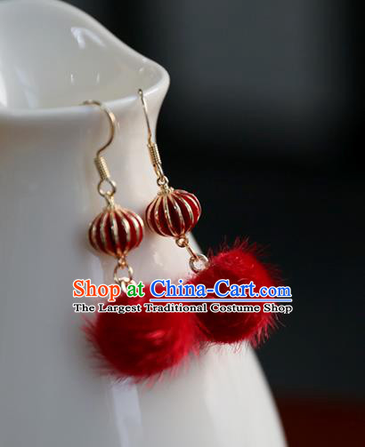 Chinese Ancient Hanfu Lantern Earrings Women Jewelry Ming Dynasty Red Venonat Ear Accessories