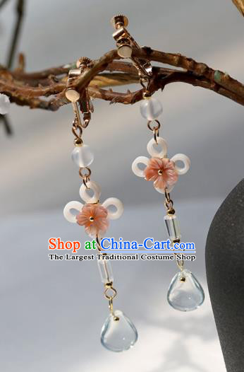 Chinese Ancient Hanfu Blue Crystal Earrings Women Jewelry Shell Flowers Ear Accessories