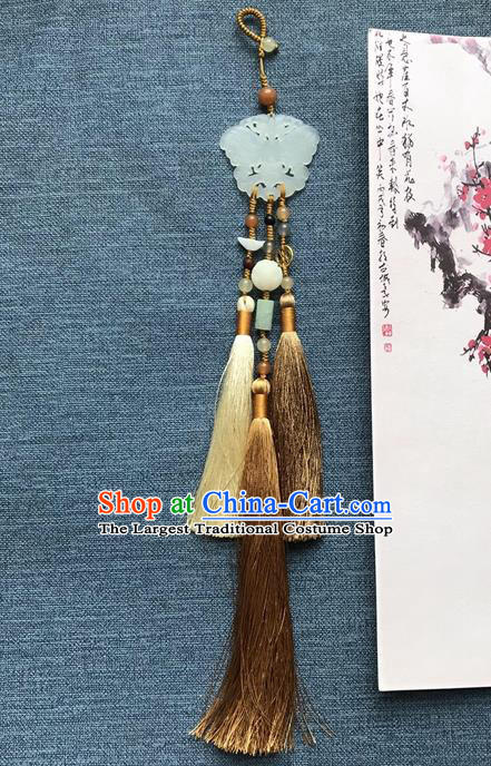Chinese Ancient Carving Jade Butterfly Tassel Pendant Women Accessories Qing Dynasty Court Brooch Jewelry