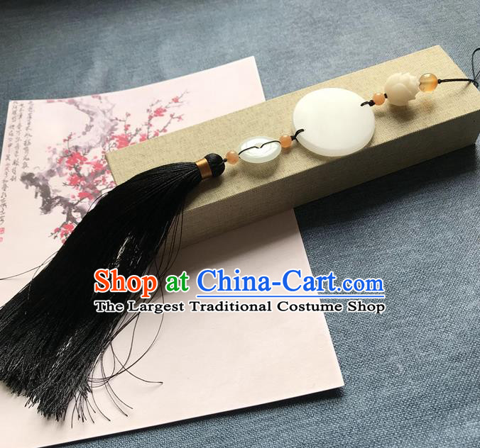 Chinese Ancient Black Tassel Jade Pendant Waist Accessories Peacuful Jade Jewelry