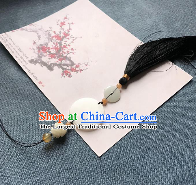 Chinese Ancient Black Tassel Jade Pendant Waist Accessories Peacuful Jade Jewelry