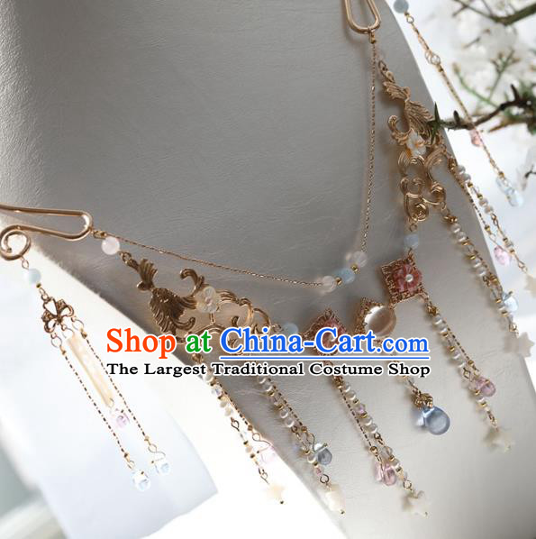 Chinese Ancient Princess Shell Stars Tassel Necklace Women Accessories Tassel Golden Necklet Jewelry