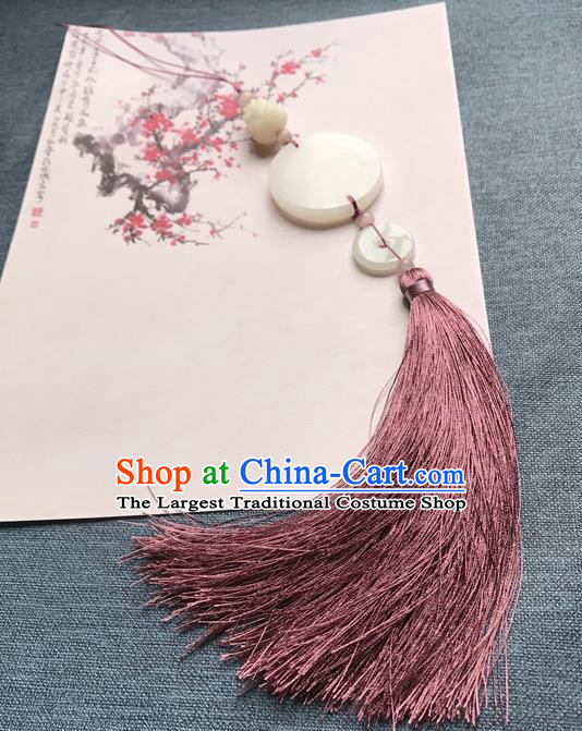 Chinese Ancient Hanfu Purple Tassel Jade Pendant Waist Accessories Peacuful Jade Lappet Jewelry