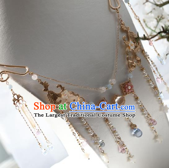 Chinese Ancient Princess Shell Stars Tassel Necklace Women Accessories Tassel Golden Necklet Jewelry