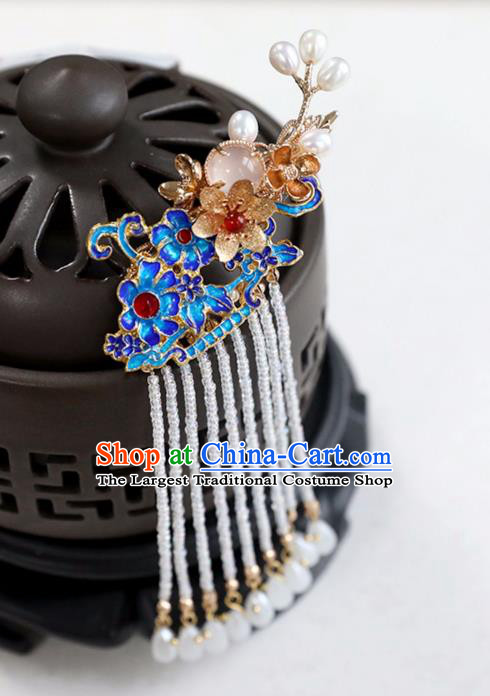 Chinese Ancient Cloisonne Tassel Hair Claws Headwear Women Hair Accessories Ming Dynasty Court Hair Stick Hairpin