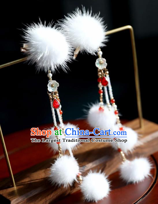 Chinese Ancient Princess White Venonat Hair Claws Headwear Women Hair Accessories Tassel Hanfu Hairpins