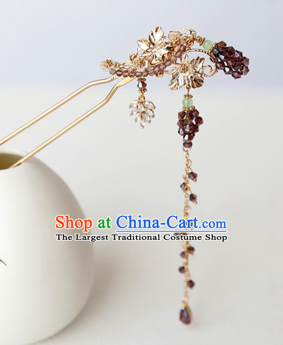 Chinese Ancient Hanfu Purple Grape Hairpin Headwear Women Hair Accessories Amethyst Tassel Hair Clip