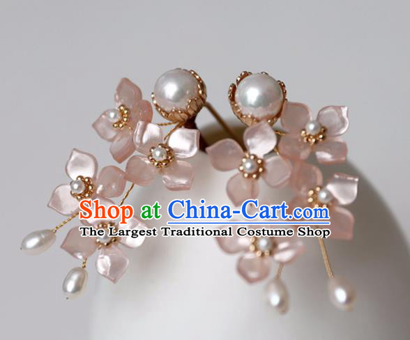 Chinese Ancient Pink Flowers Hairpin Headwear Women Hair Accessories Ming Dynasty Hair Clip