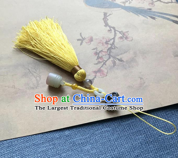 Chinese Ancient Hanfu Yellow Tassel Pendant Jade Seal Cloud Lappet Jewelry Brooch Accessories