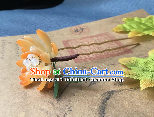 Chinese Ancient Women Orange Chrysanthemum Hair Clip Handmade Headwear Hanfu Hair Accessories Hairpin