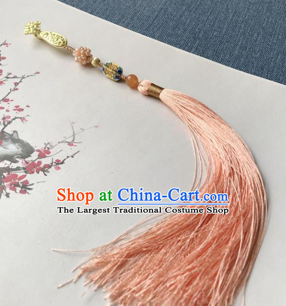 Chinese Ancient Hanfu Orange Tassel Pendant Cloisonne Lappet Brooch Jewelry Accessories