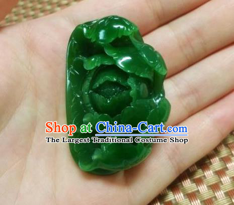 Chinese Ancient Carving Peony Jade Accessories Jade Handgrip Hetian Jade Craft Pendant