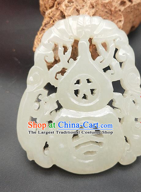 Chinese Handmade Jade Dragon Pendant Jade Label Carving Calabash Hetian Jade Necklace Accessories Craft