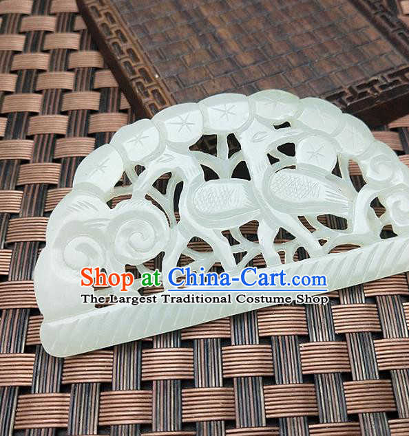 Chinese Handmade Jade Pendant Jade Label Hetian Jade Carving Crane Pine Necklace Accessories Craft