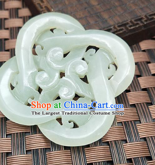 Chinese Handmade Jade Pendant Jade Label Craft Hetian Jade Carving Dragon Necklace Accessories