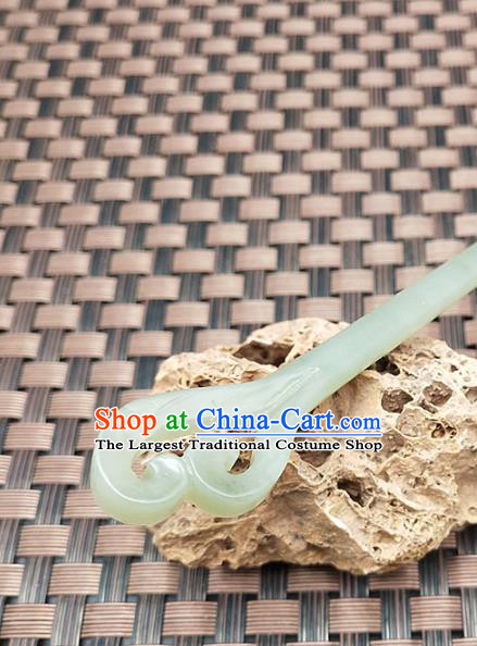 Chinese Ancient Swordsman Heart Shaped Jade Hair Clip Headwear Hair Accessories Hetian Jade Hanfu Hairpin