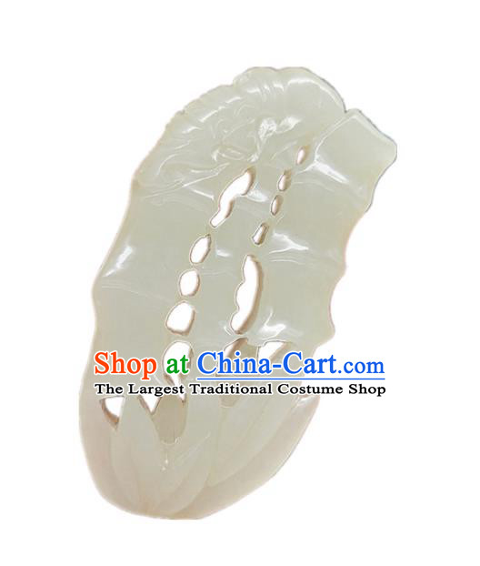Chinese Handmade Jade Label Craft Hetian Jade Necklace Accessories Carving Bamboo Pendant