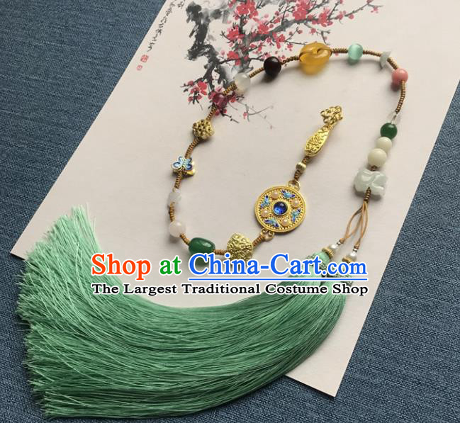Chinese Ancient Hanfu Green Tassel Brooch Pendant Yellow Jade Jewelry Accessories Topaz Lappet