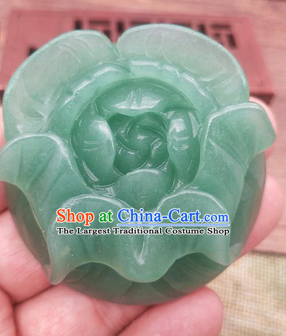 Chinese Handmade Aventurine Jade Handgrip Craft Jade Necklace Accessories Carving Rose Green Jade Label Pendant