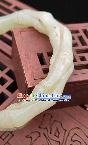 Chinese Ancient Hanfu Jade Bangle Hetian Jade Jewelry Carving Bamboo Bracelet Accessories