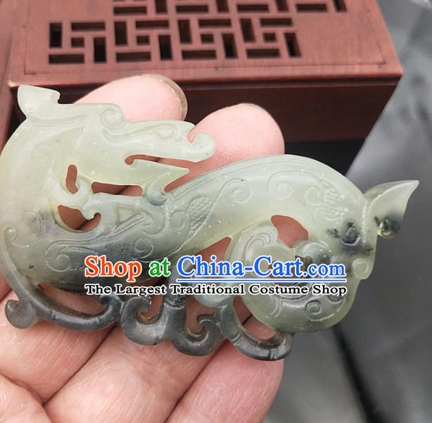 Chinese Handmade Ink Jade Accessories Handgrip Craft Jade Jewelry Carving Dragon Jade Pendant