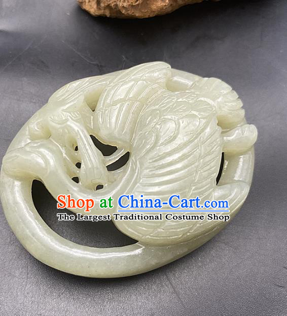 Chinese Ancient Carving Crane Jade Accessories Hetian Jade Pendant Jade Necklace Craft