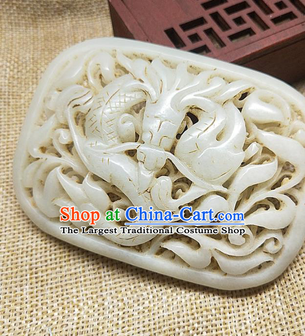 Chinese Ancient Hanfu Jade Belt Knot Accessories Men Carving Dragon Jade Jewelry Ornaments