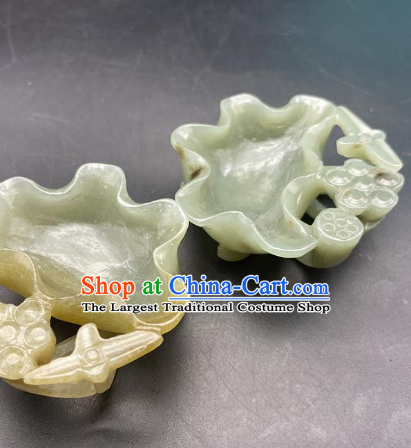 Chinese Ancient Jade Craft Carving Lotus Writing Brush Washer Accessories