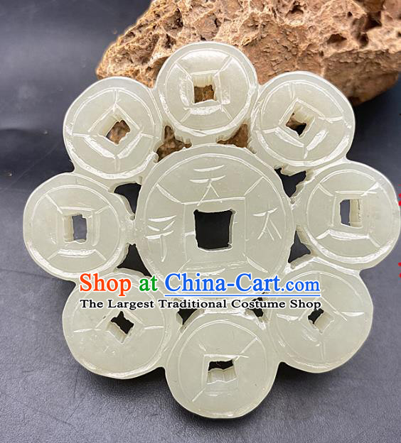 Chinese Ancient Carving Cash Jade Necklace Accessories Hetian Jade Pendant Jade Label Craft