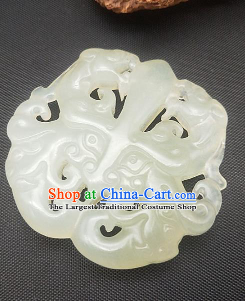 Chinese Ancient Carving Dragon Phoenix Jade Necklace Accessories Jade Label Craft Hetian Jade Pendant