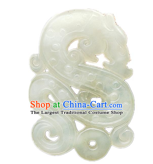 Chinese Ancient Jade Necklace Accessories Jade Label Craft Carving Dragon Hsiuyen Jade Pendant