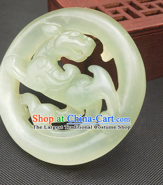 Chinese Handmade Green Jade Accessories Hsiuyen Jade Label Craft Carving Dragon Jade Necklace Pendant