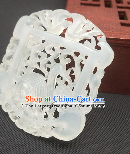 Chinese Handmade White Jade Accessories Hsiuyen Jade Label Carving Crane Jade Necklace Pendant Craft