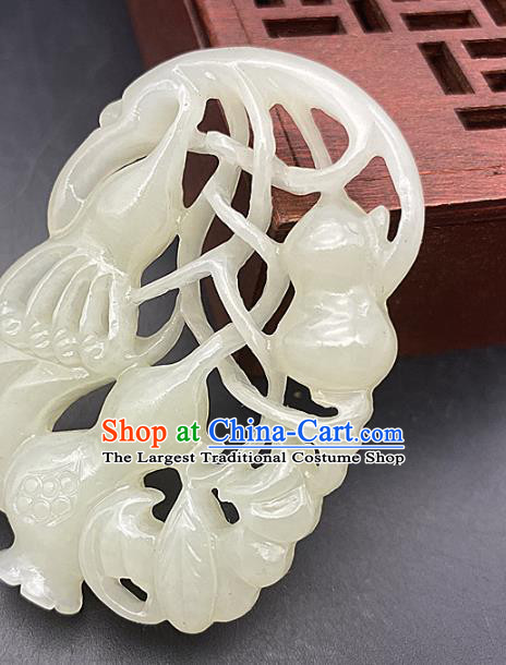 Chinese Ancient Carving Calabash Jade Necklace Accessories Jade Label Craft Hetian Jade Pendant