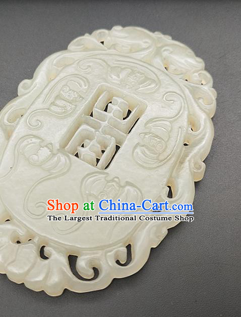 Chinese Auspicious Hetian Jade Waist Accessories Handgrip Craft Handmade Jade Jewelry Carving Bat Jade Pendant