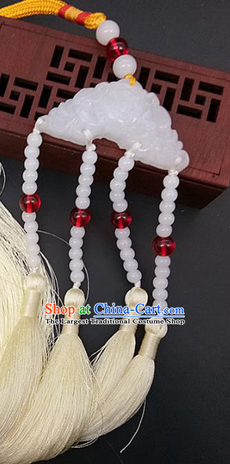 Chinese Handmade Beige Tassel Jade Waist Accessories Handgrip Craft Handmade Jade Jewelry White Jade Pendant