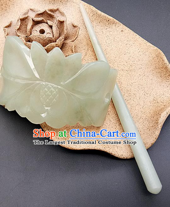 Chinese Ancient Jade Lotus Hairdo Crown Hanfu Hair Accessories Jade Hairpin Hair Clip Headwear