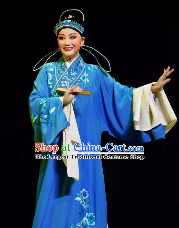 Chinese Peking Opera Young Men Embroidered Robe Garment Double Pearl Phoenix Niche Scholar Apparel Costumes and Hat