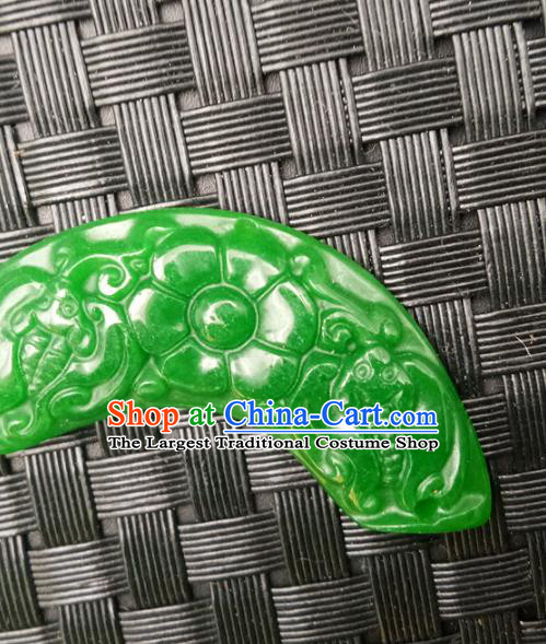 Chinese Handmade Green Jade Arc Necklet Accessories Handgrip Craft Handmade Jade Jewelry Jade Carving Flower Waist Pendant
