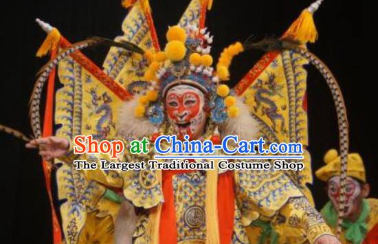 Chinese Peking Opera Martial Men Garment A Monkey King Costumes Sun Wukong Takefu Apparel Kao Armor Suit with Flags and Headwear